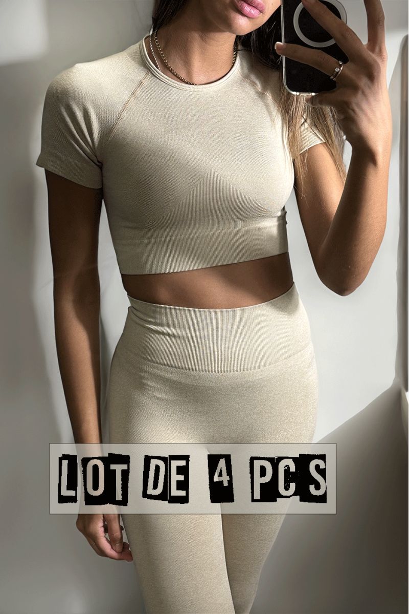 Lot de 4 Ensembles legging et top sport beige en matière gênante - 3