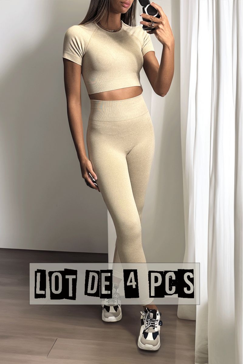 Lot de 4 Ensembles legging et top sport beige en matière gênante - 5