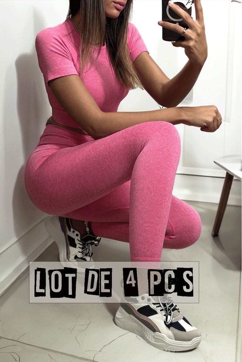 Lot van 4 Fuchsia leggings en sporttopjes in oncomfortabel materiaal - 1