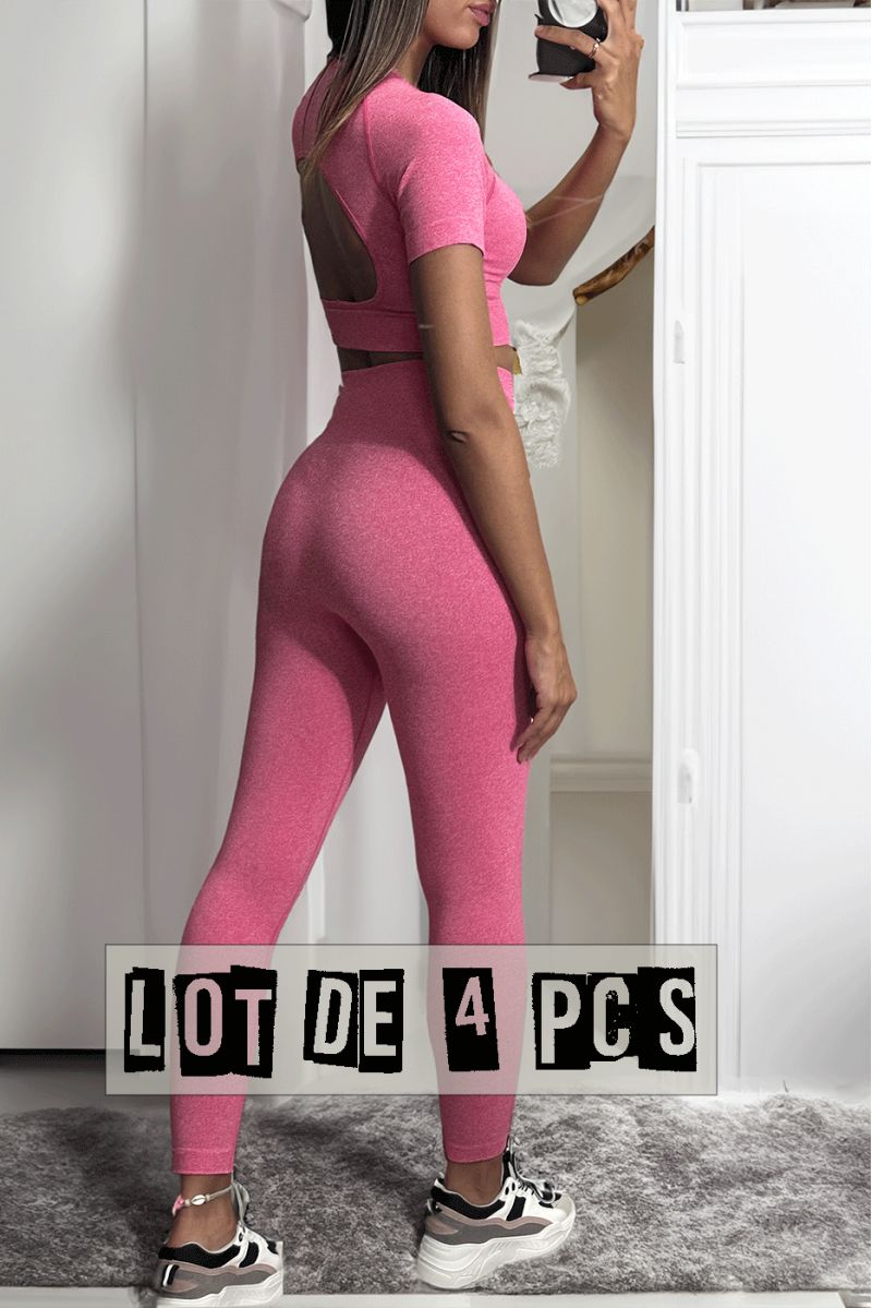 Lot van 4 Fuchsia leggings en sporttopjes in oncomfortabel materiaal - 2