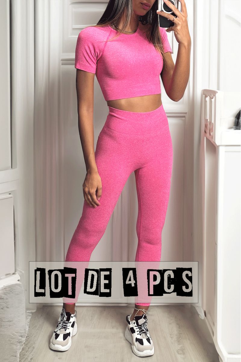 Lot van 4 Fuchsia leggings en sporttopjes in oncomfortabel materiaal - 3