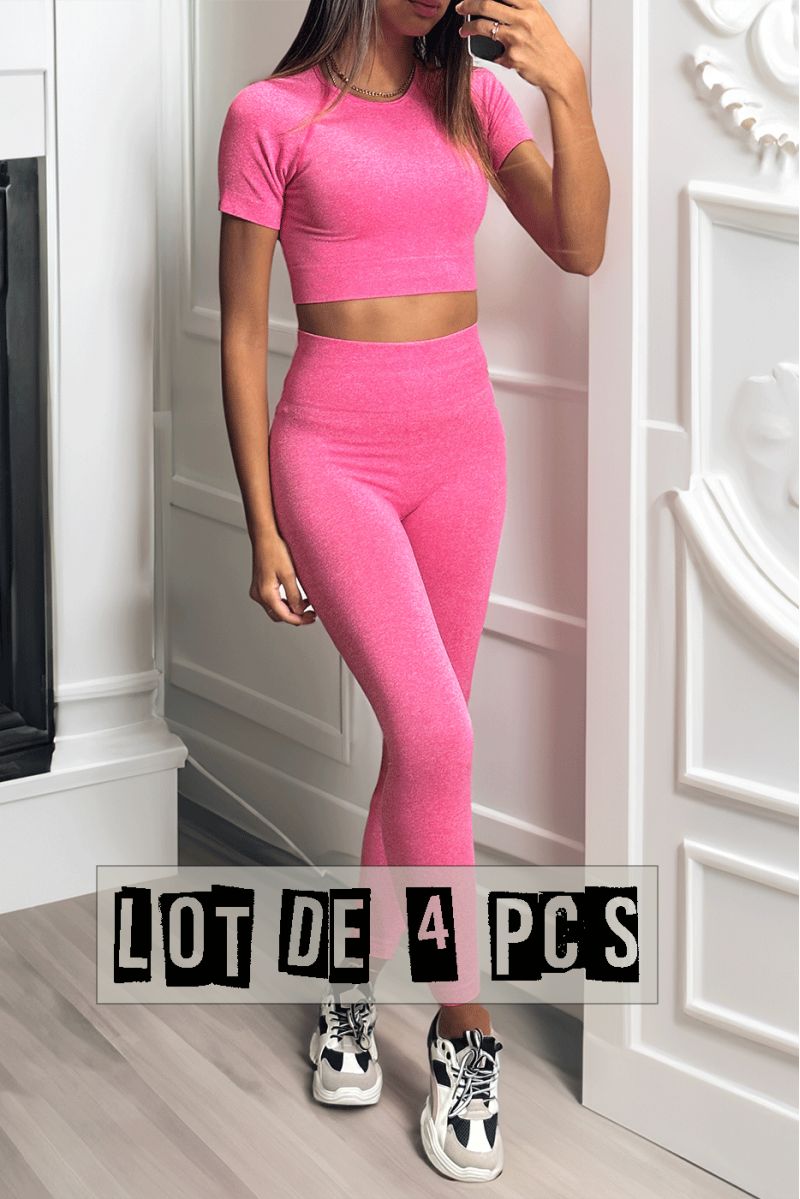 Lot van 4 Fuchsia leggings en sporttopjes in oncomfortabel materiaal - 4