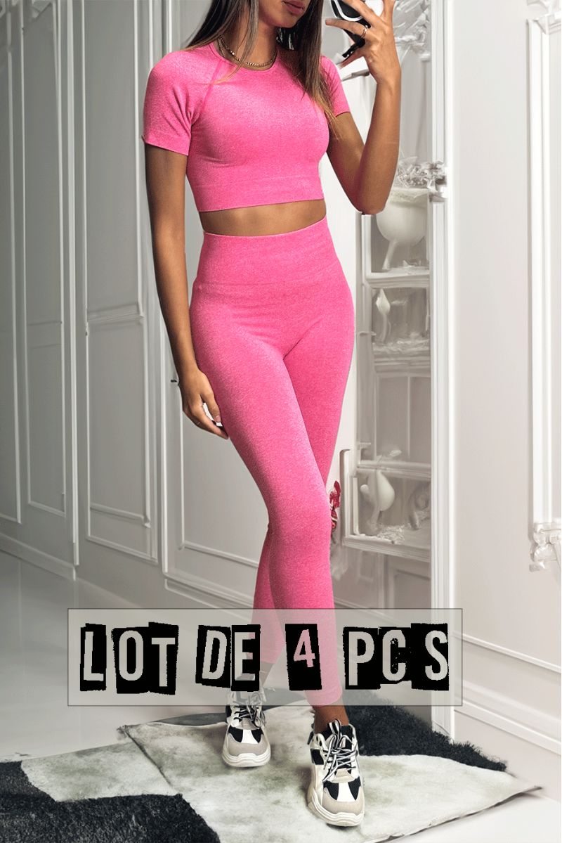 Lot van 4 Fuchsia leggings en sporttopjes in oncomfortabel materiaal - 5