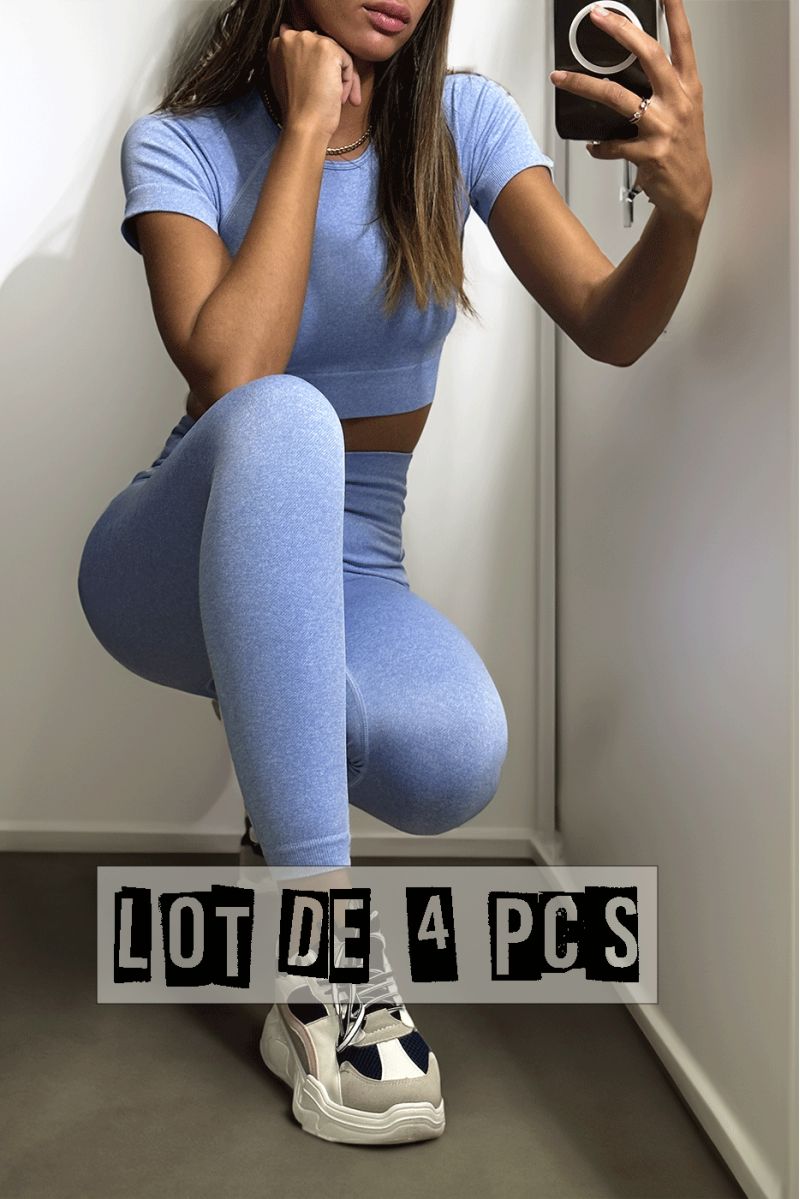 Lot de 4 Ensembles legging et top sport bleu en matière gênante - 1