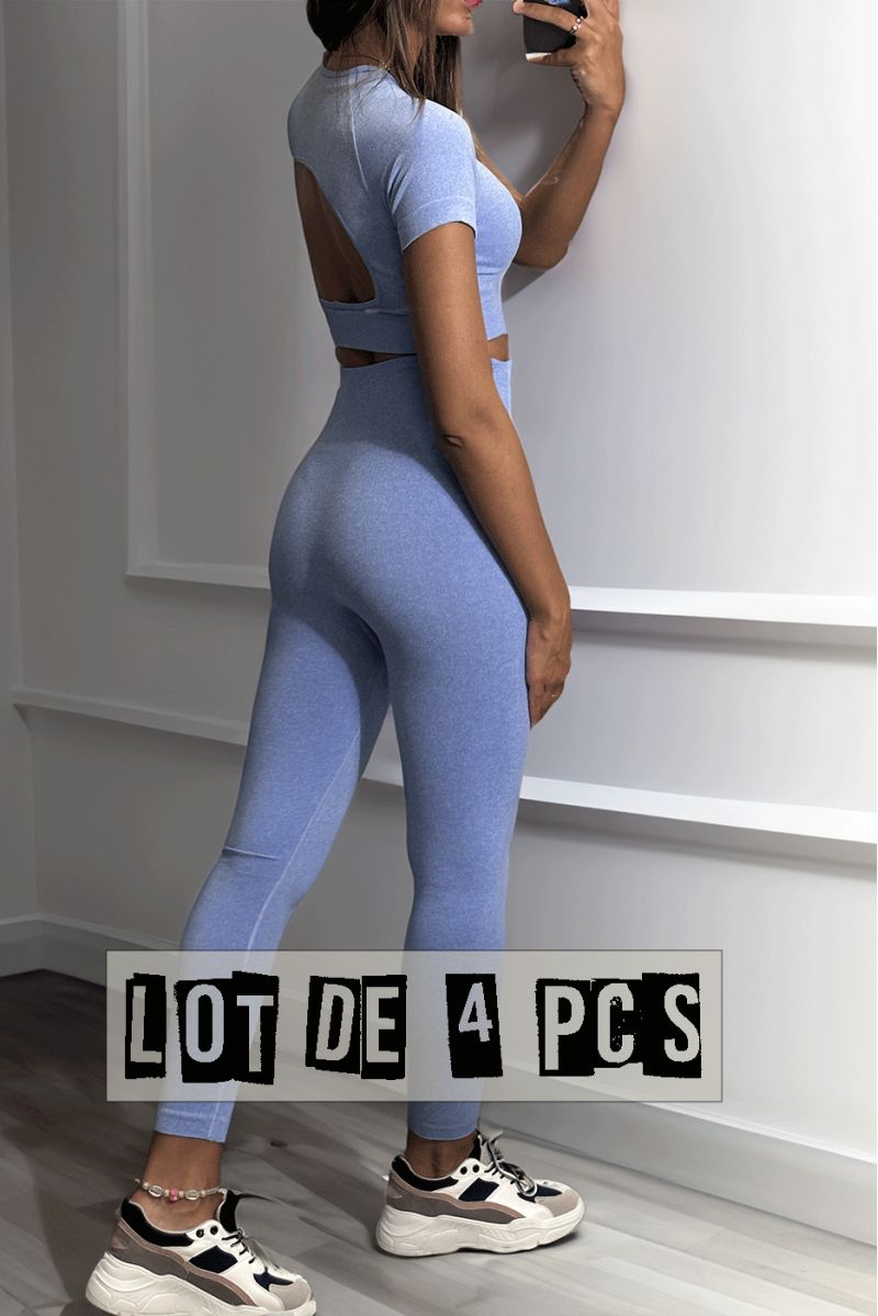 Lot de 4 Ensembles legging et top sport bleu en matière gênante - 2