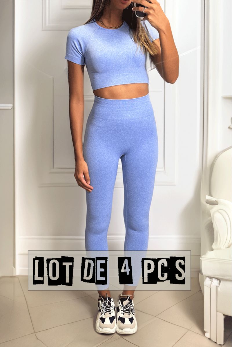 Lot de 4 Ensembles legging et top sport bleu en matière gênante - 3