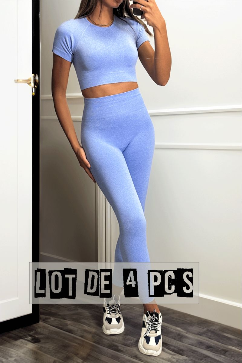 Lot of 4 sets of leggings and blue sports top in uncomfortable material - 5