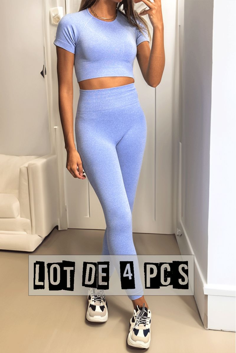 Lot de 4 Ensembles legging et top sport bleu en matière gênante - 6