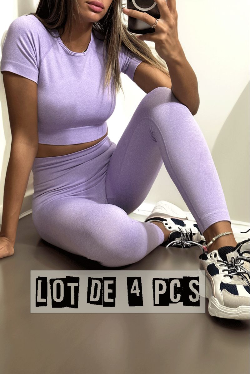 Lot van 4 lila sportleggings en topjes in gênante stof - 2
