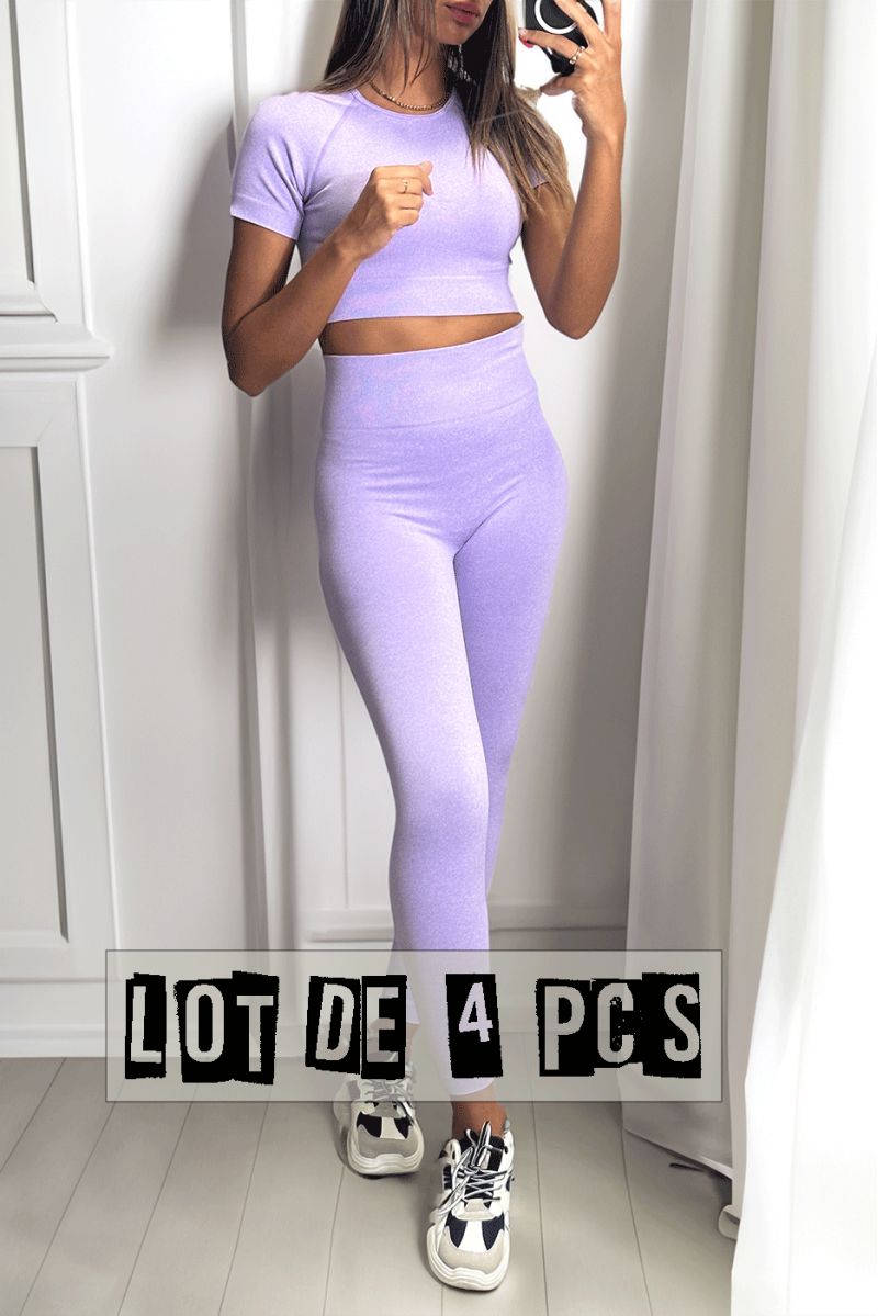 Lot van 4 lila sportleggings en topjes in gênante stof - 4