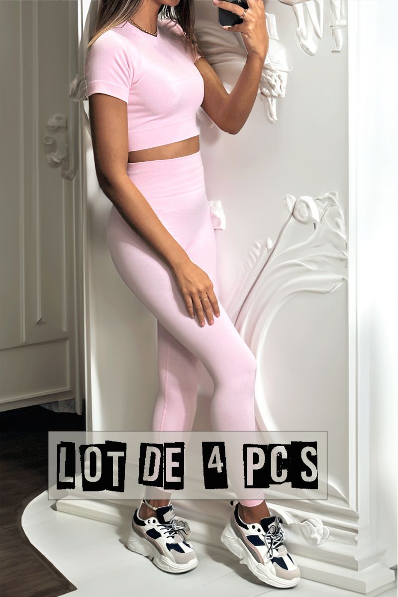 Lot de 4 Ensembles legging et top sport rose en matière gênante - 3