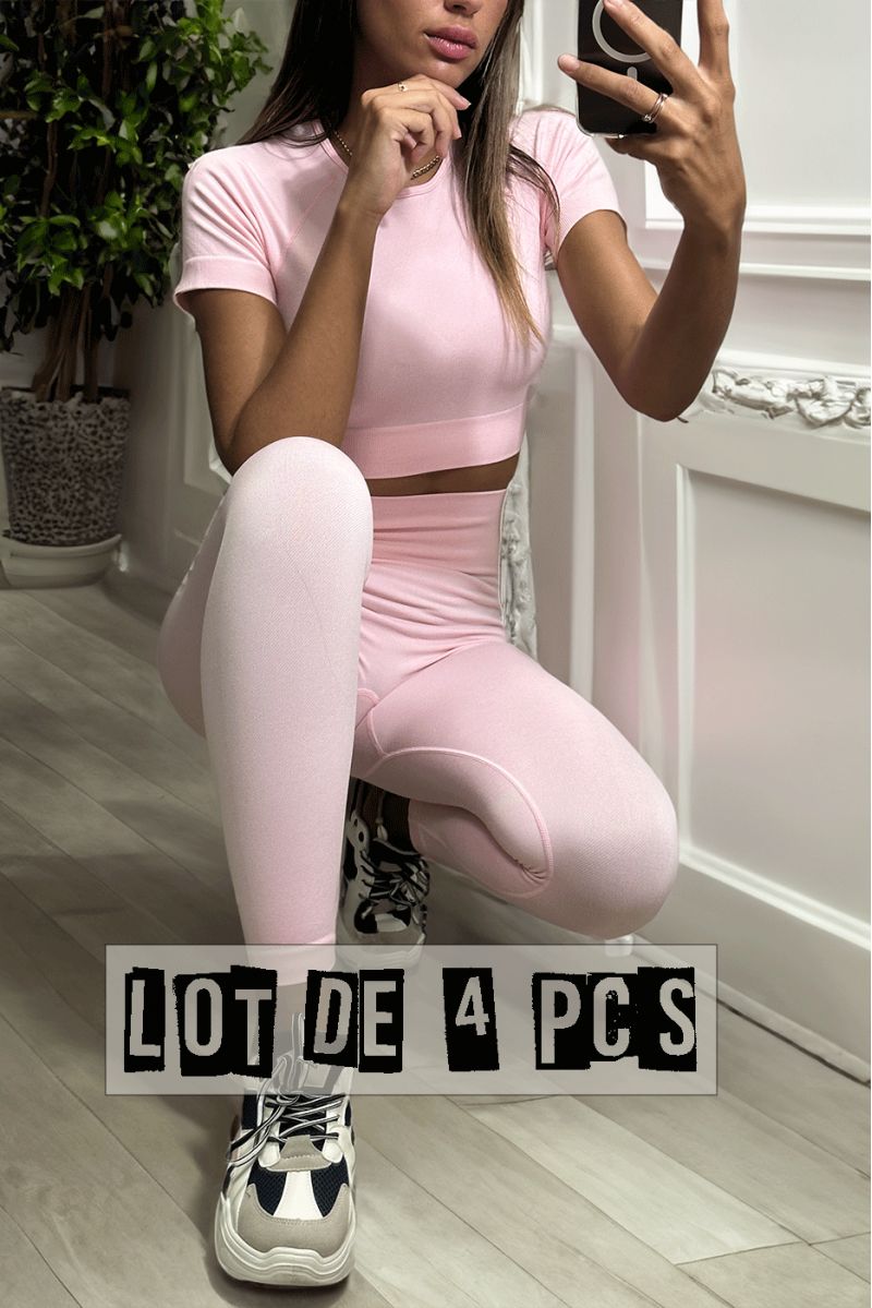 Lot de 4 Ensembles legging et top sport rose en matière gênante - 4