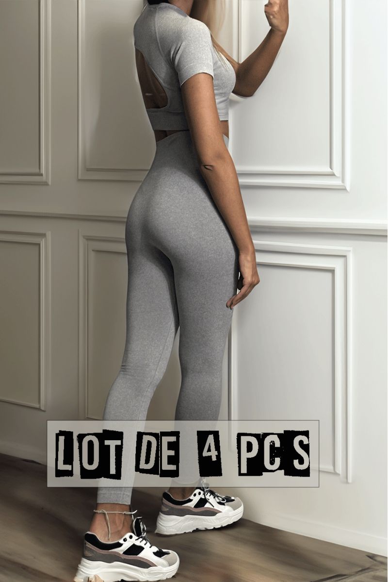 Lot de 4 Ensembles legging et top sport gris en matière gênante - 1