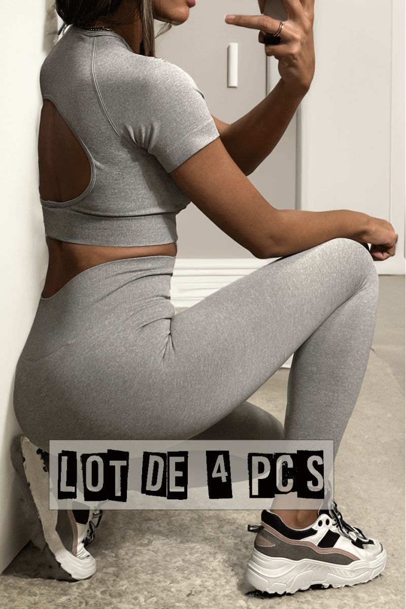 Lot de 4 Ensembles legging et top sport gris en matière gênante - 2