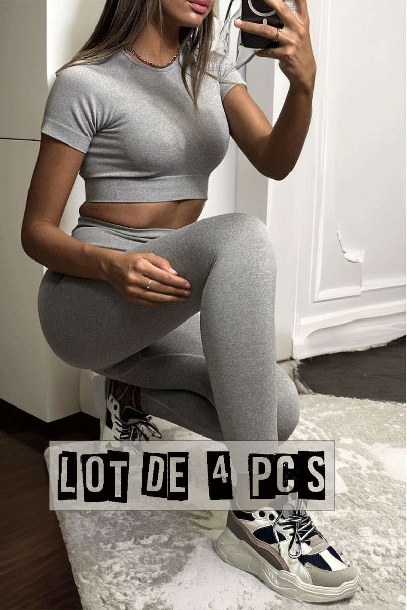 Lot de 4 Ensembles legging et top sport gris en matière gênante - 3