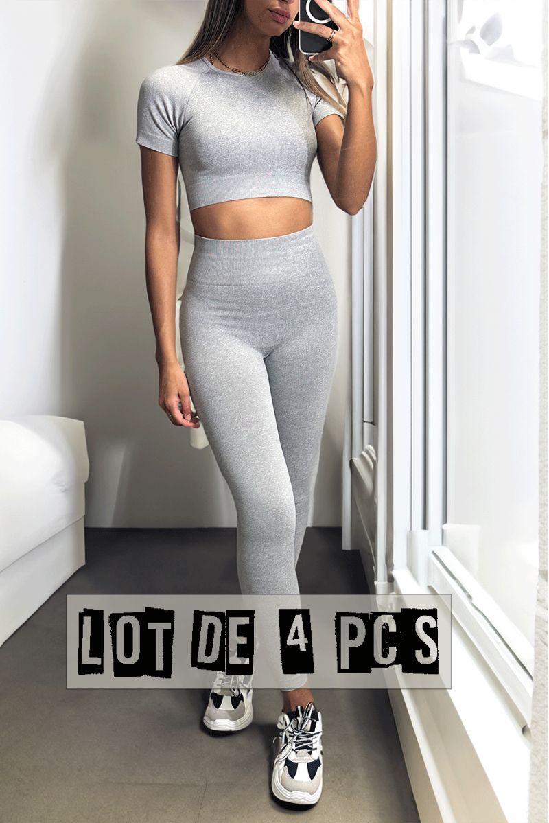 Lot de 4 Ensembles legging et top sport gris en matière gênante - 4