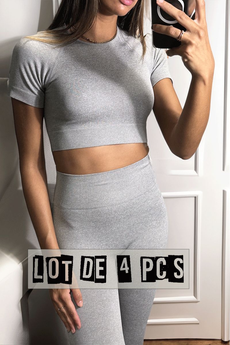 Lot de 4 Ensembles legging et top sport gris en matière gênante - 5