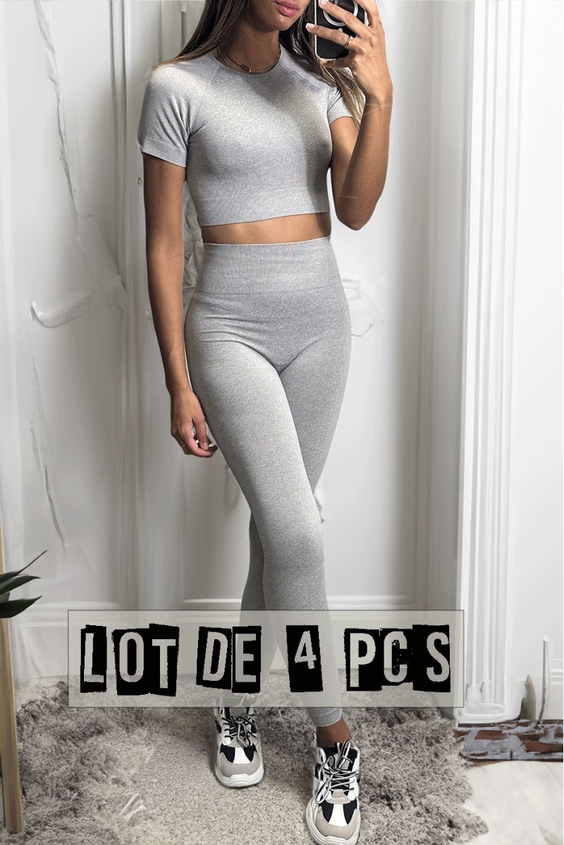 Lot de 4 Ensembles legging et top sport gris en matière gênante - 6