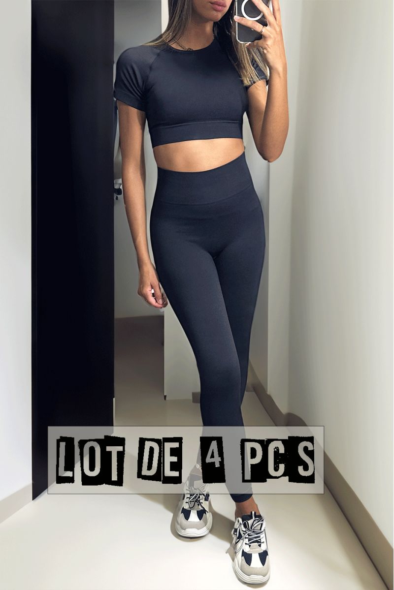 Lot de 4 Ensembles legging et top sport noir en matière gênante - 1