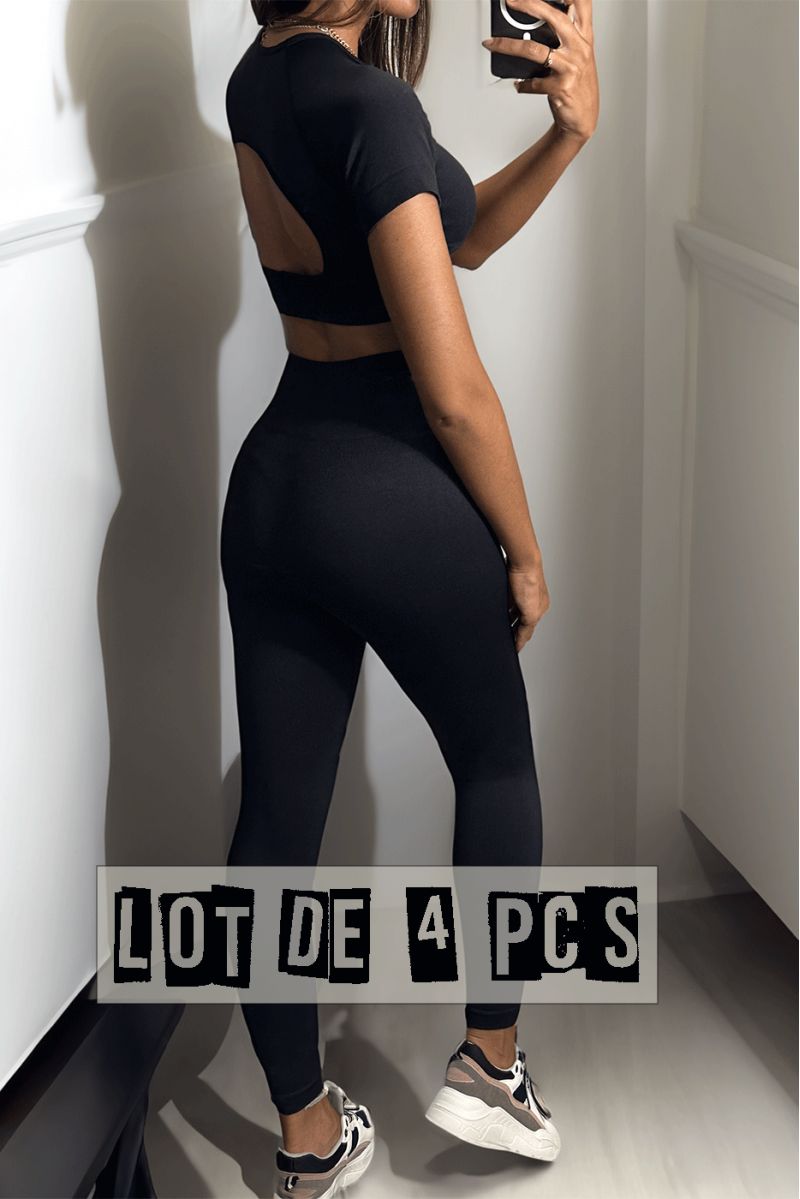 Lot de 4 Ensembles legging et top sport noir en matière gênante - 4