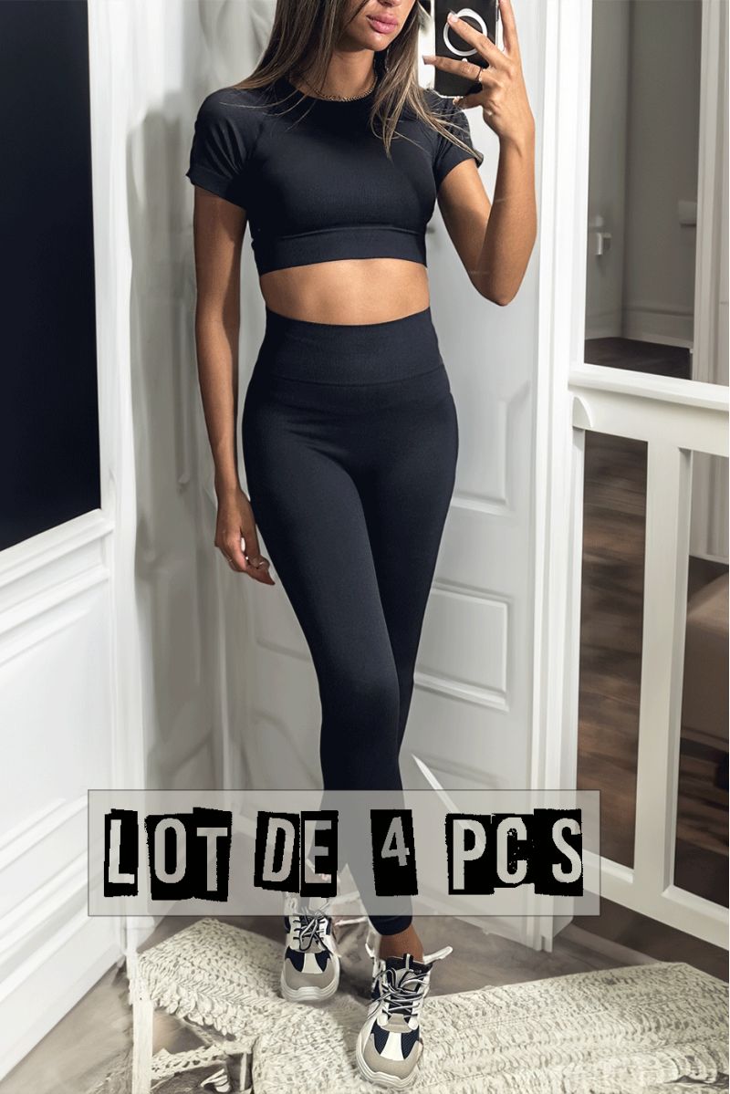 Lot de 4 Ensembles legging et top sport noir en matière gênante - 5