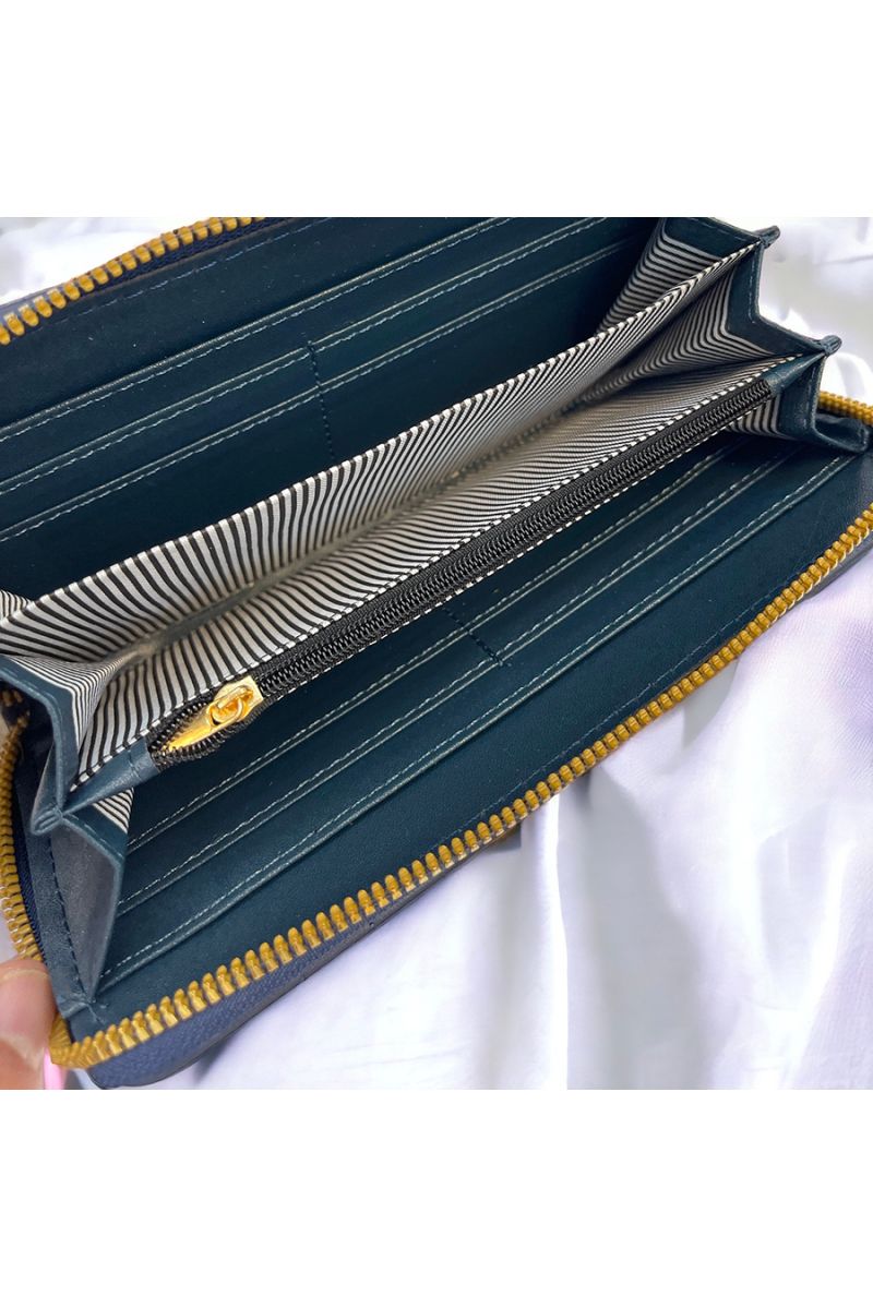 Porte feuille marine matelassé  - 2