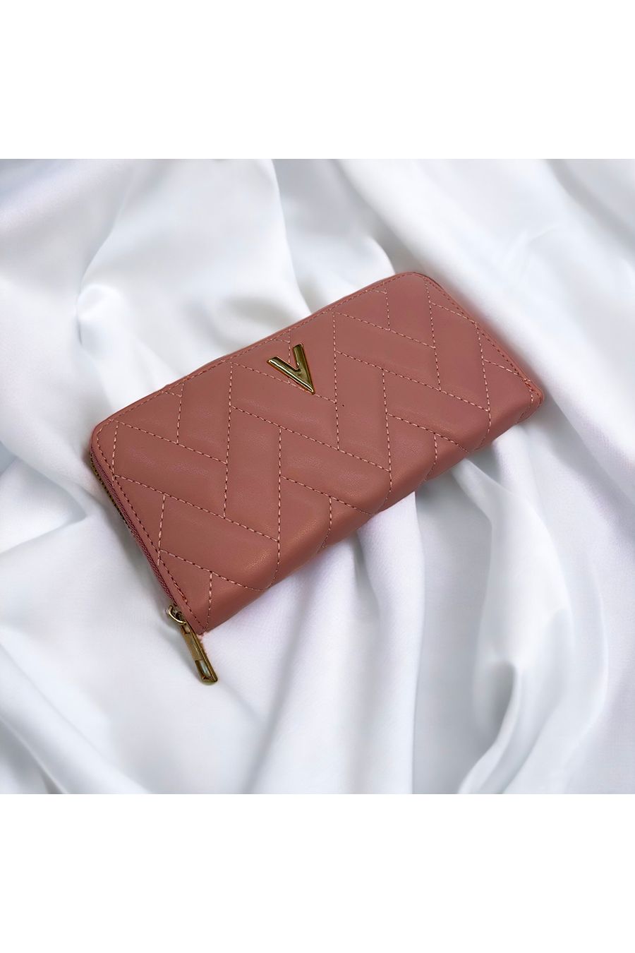 Porte feuille V matelassé rose  - 1