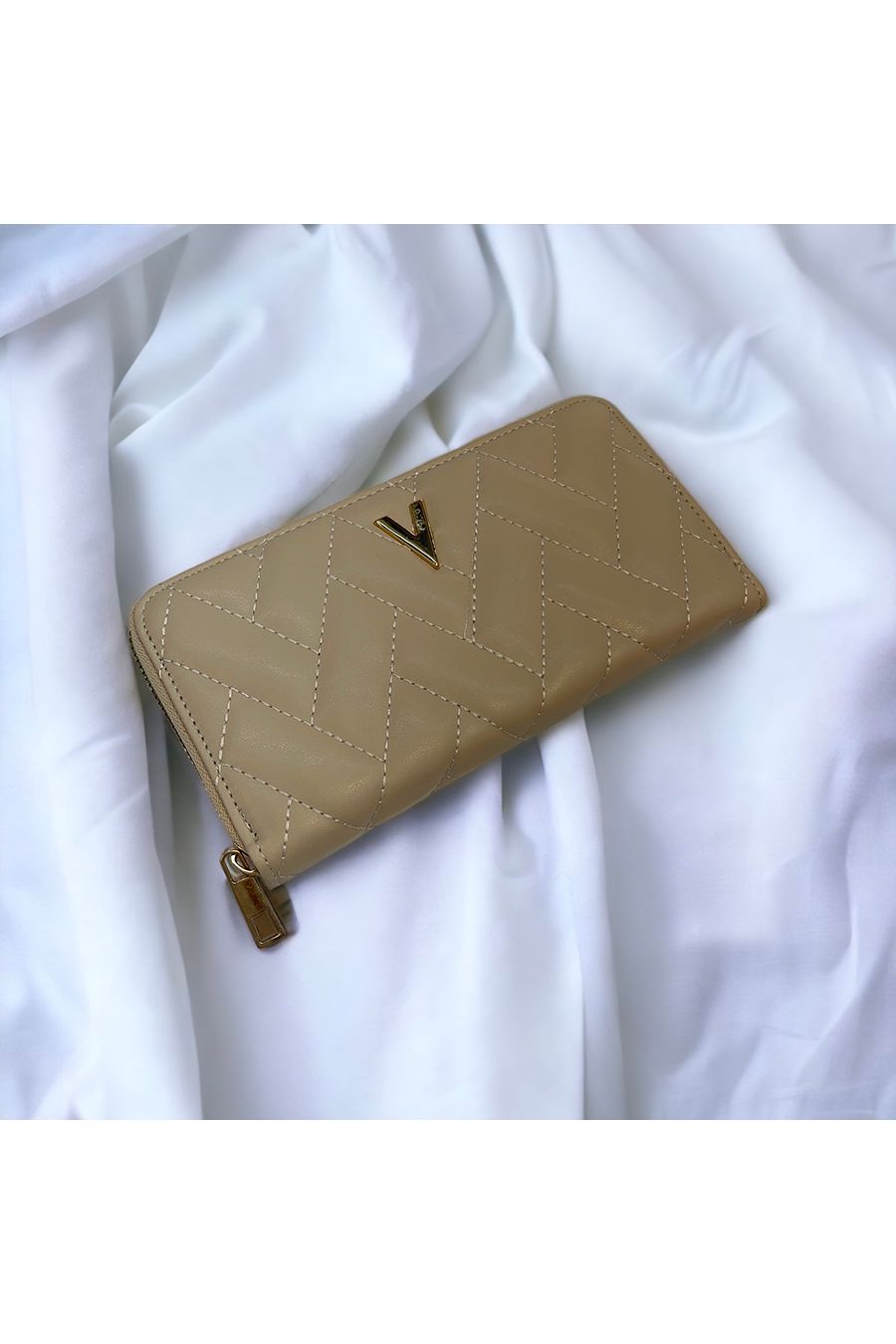 Porte feuille V matelassé beige  - 1
