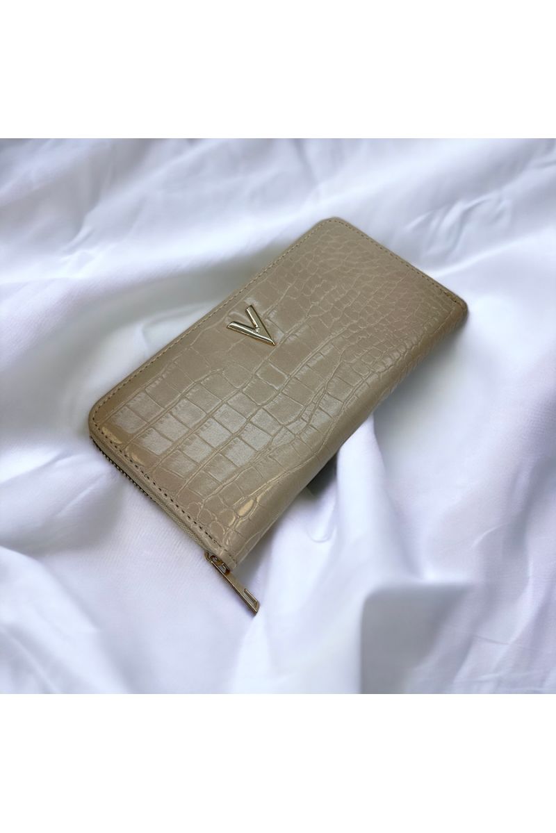Wallet V with beige crocodile pattern - 1 Wallet V with beige crocodile pattern - 1
