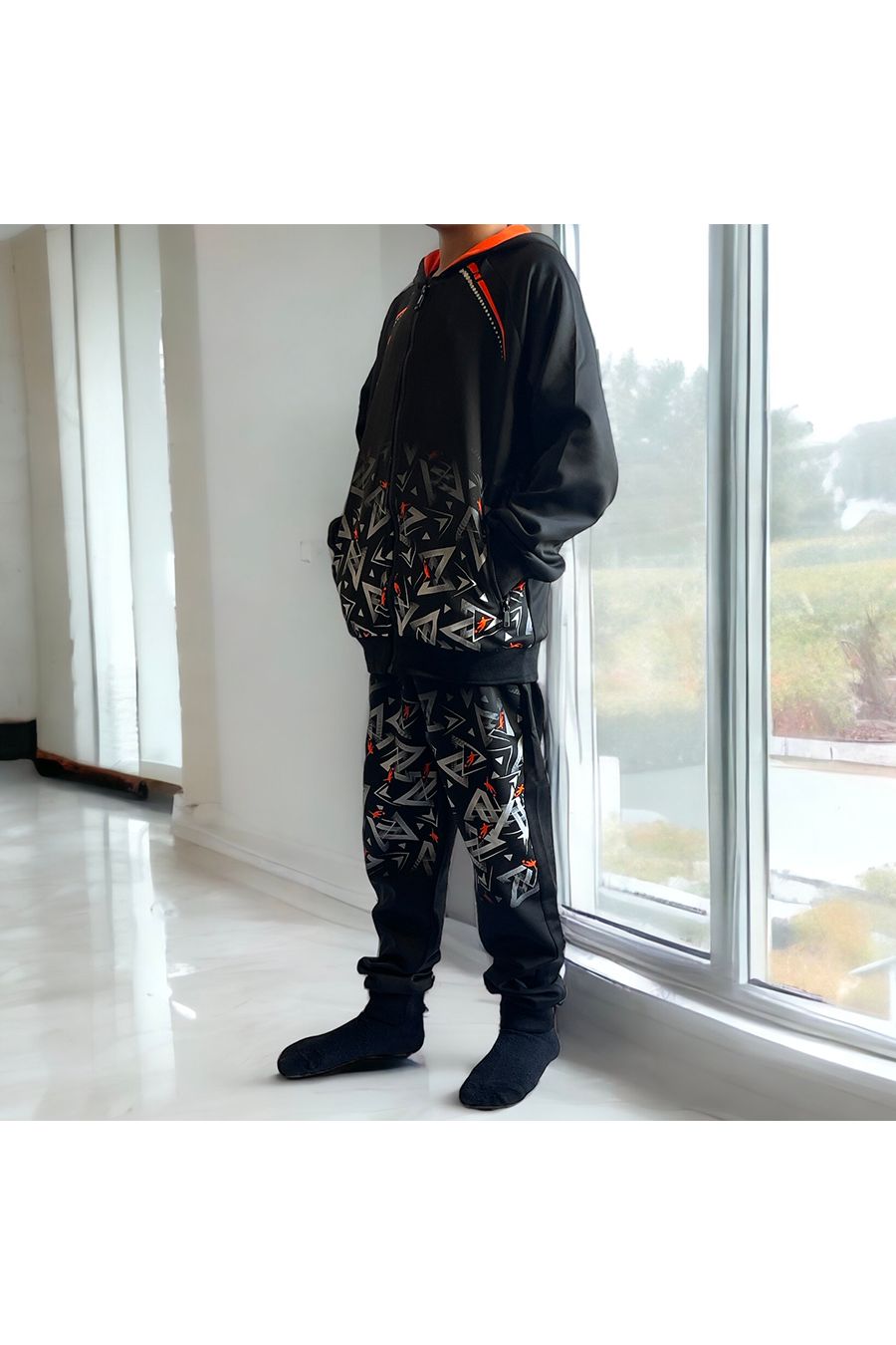 Ensemble enfant en noir et orange avec motif - 3