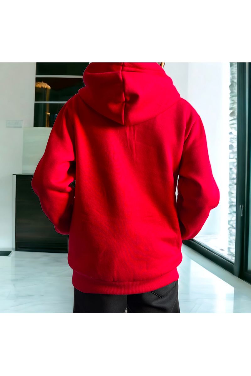 Sweat enfant en rouge avec capuche et poche - 1