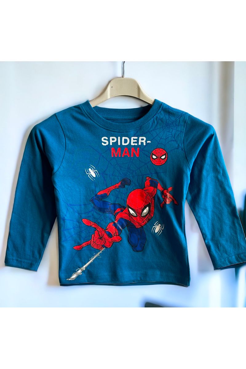T-shirt spider man manche long enfant en bleu - 1