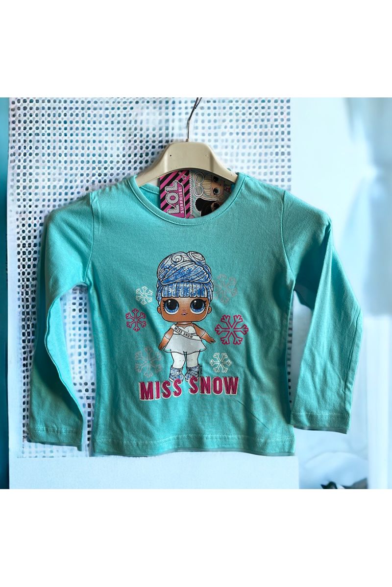 T-shirt LOL miss snow manche long enfant en bleu - 1