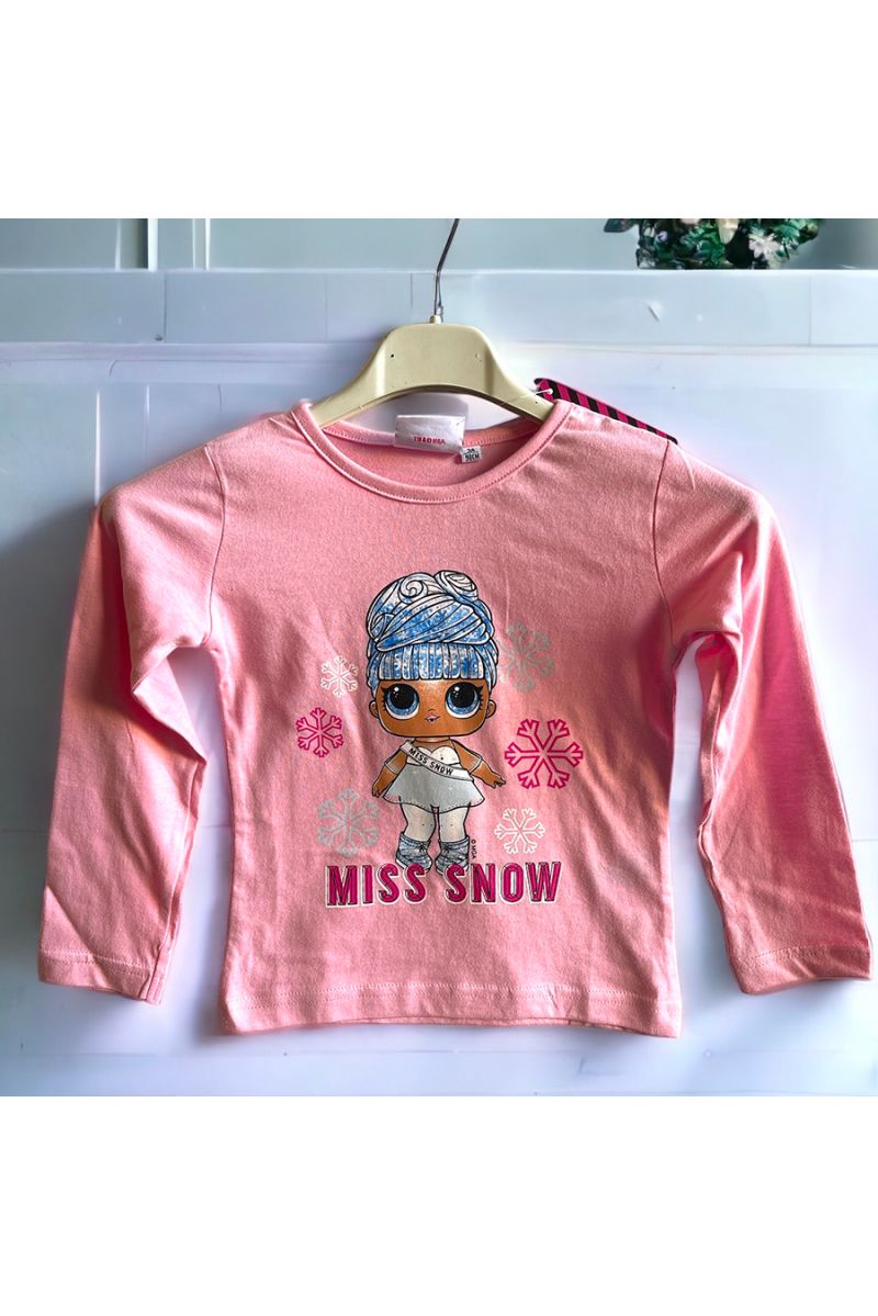 T-shirt LOL miss snow manche long enfant en rose - 1