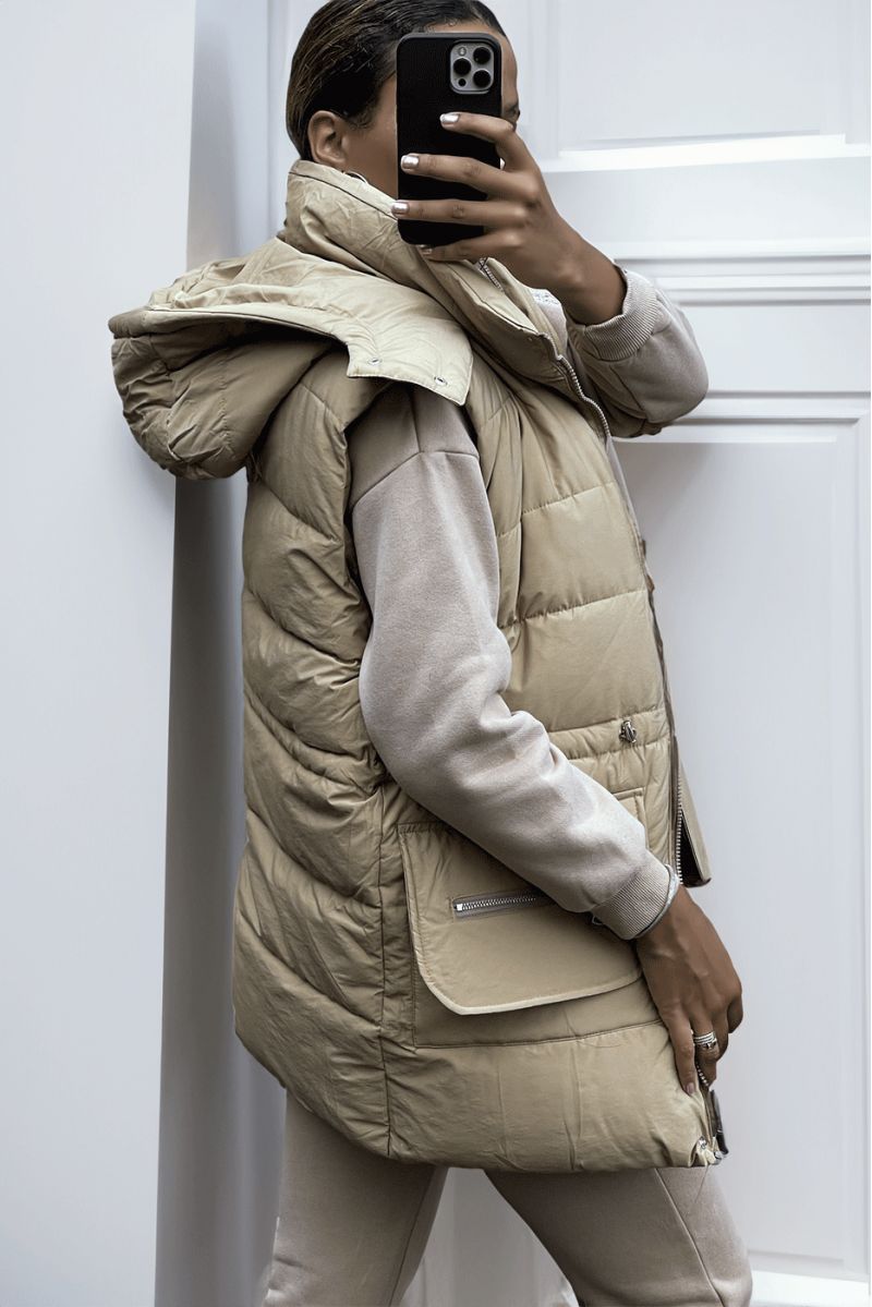 3-piece super thick down jacket and jogging set in taupe - 1