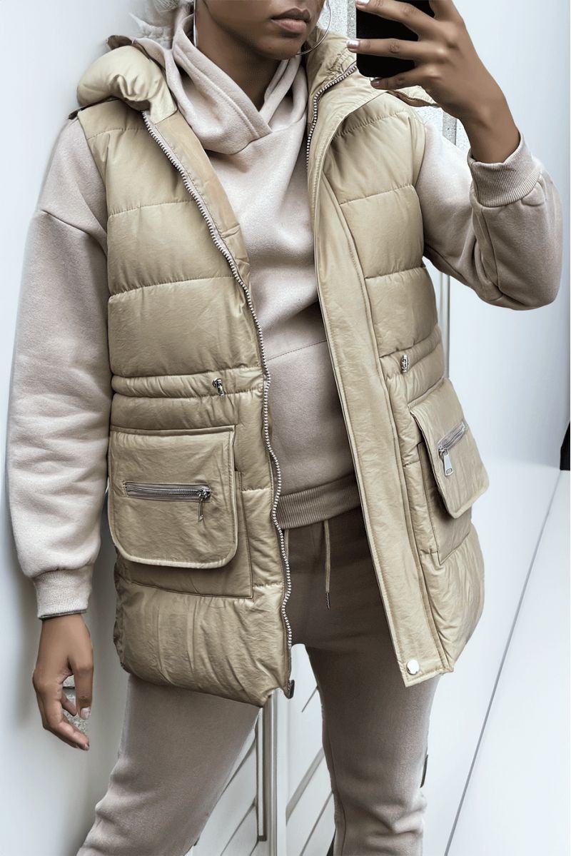 3-piece super thick down jacket and jogging set in taupe - 2