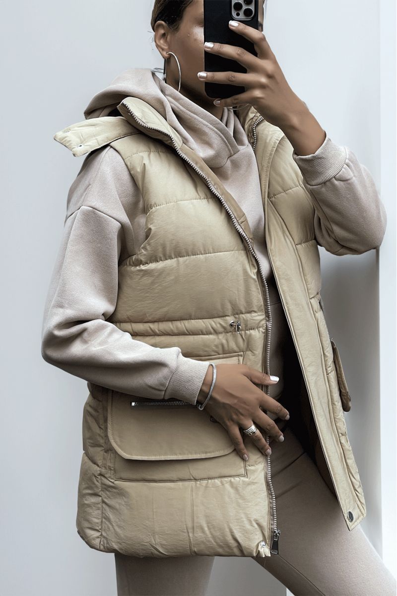 3-piece super thick down jacket and jogging set in taupe - 3