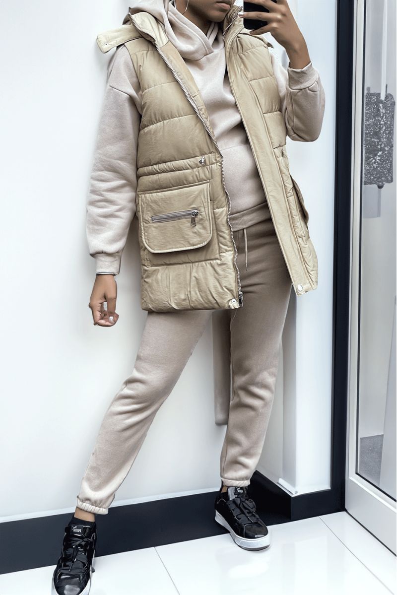 3-piece super thick down jacket and jogging set in taupe - 4