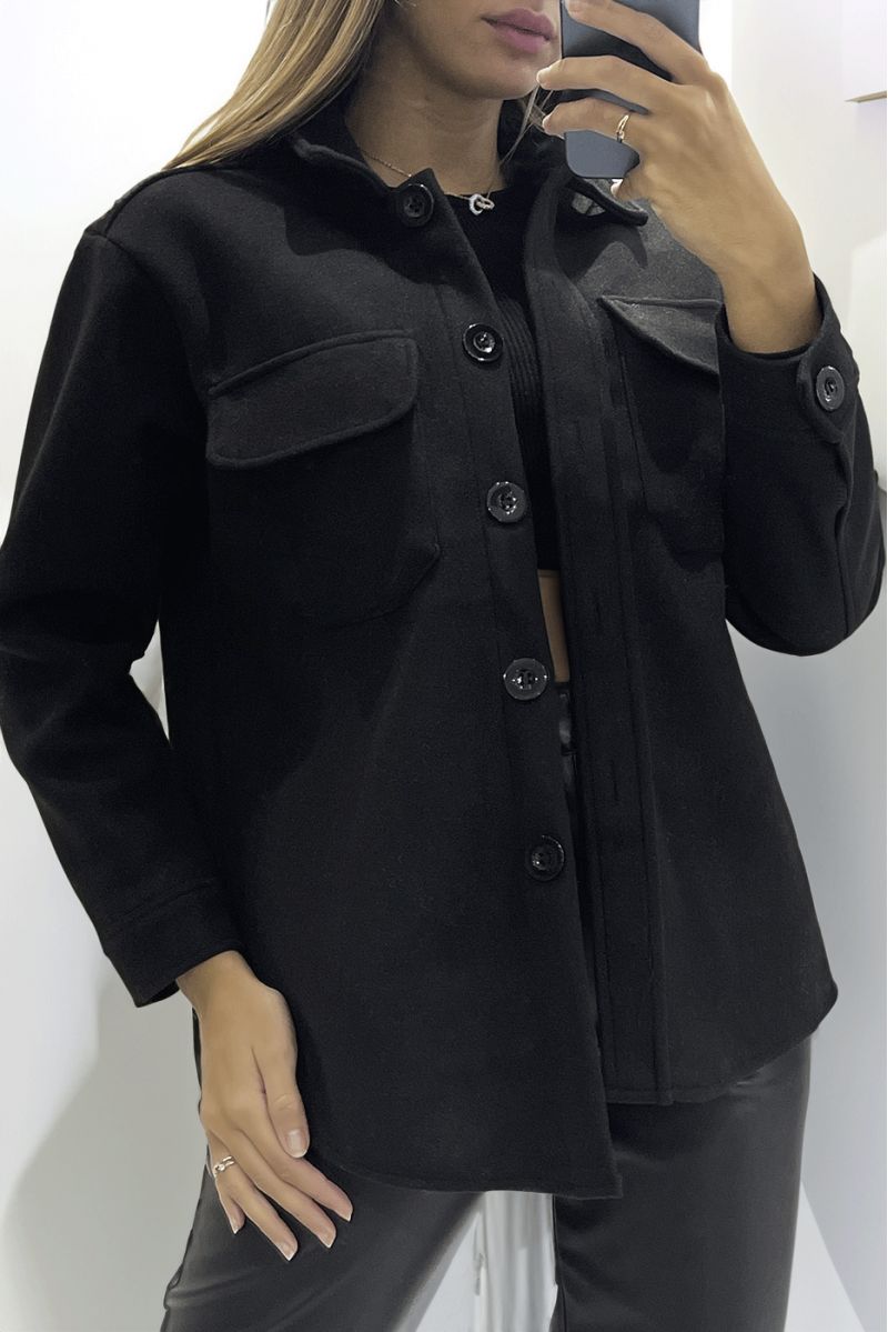 Ultra soft thick black overshirt with pockets - 1