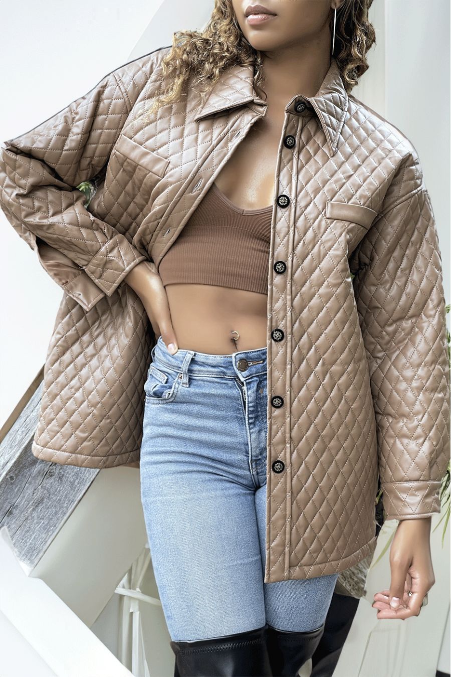 Quilted brown coat - 2