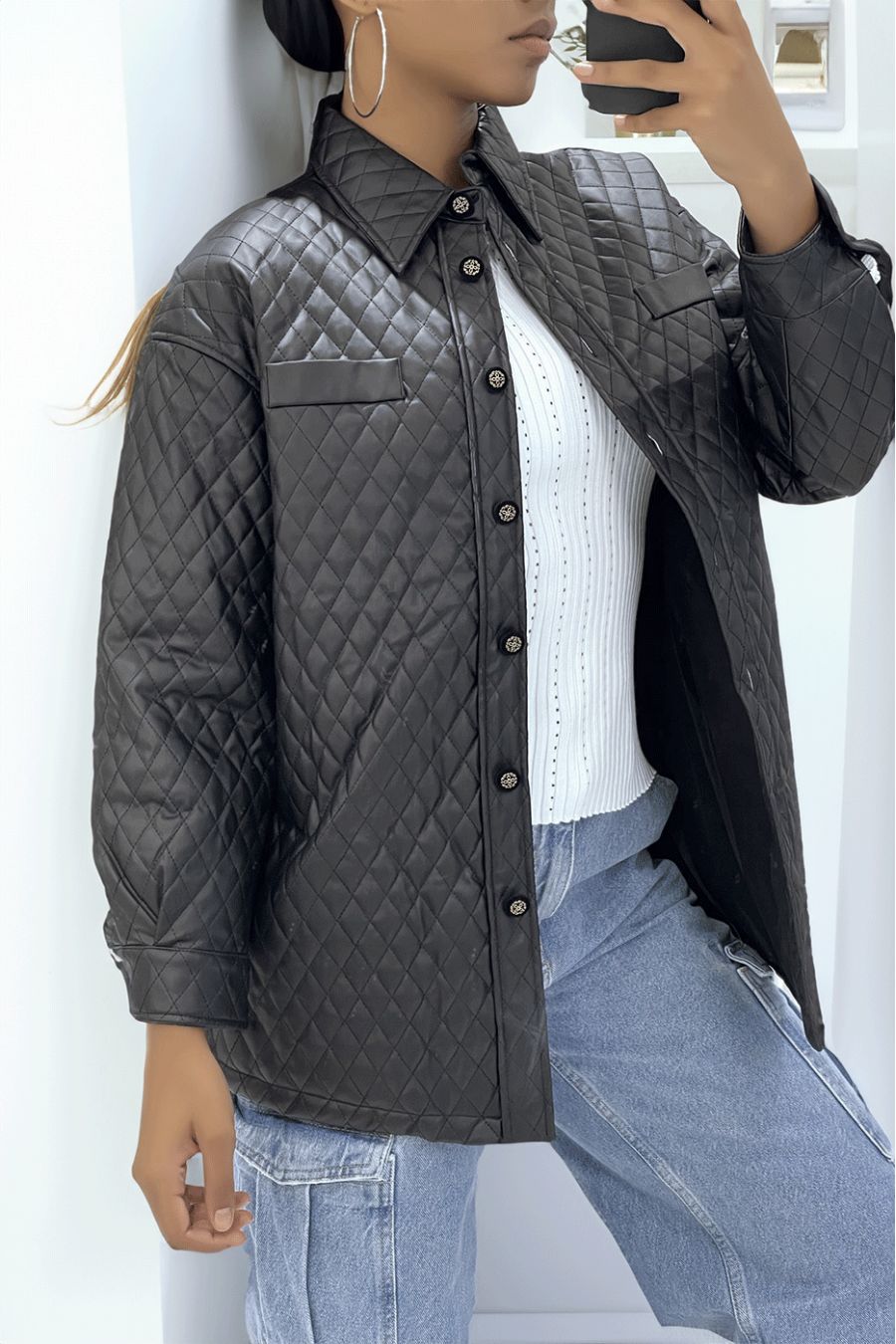 Gewatteerde zwarte jas - 3