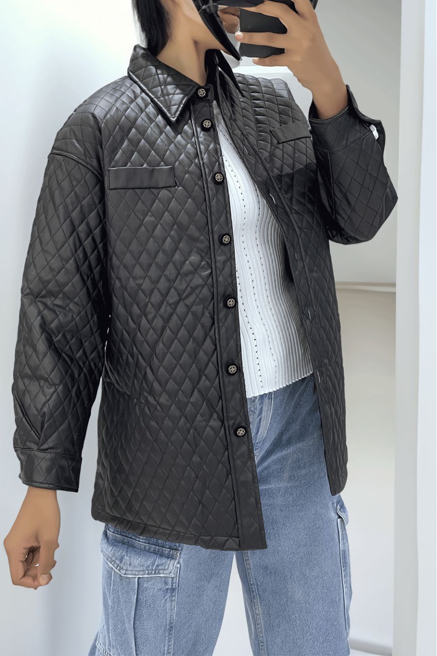 Quilted black coat - 4