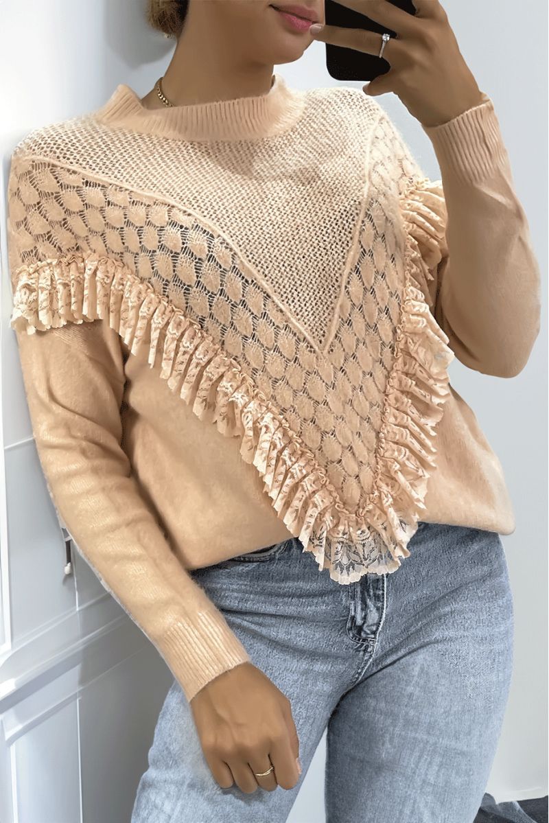Women's high neck pink sweater - 1