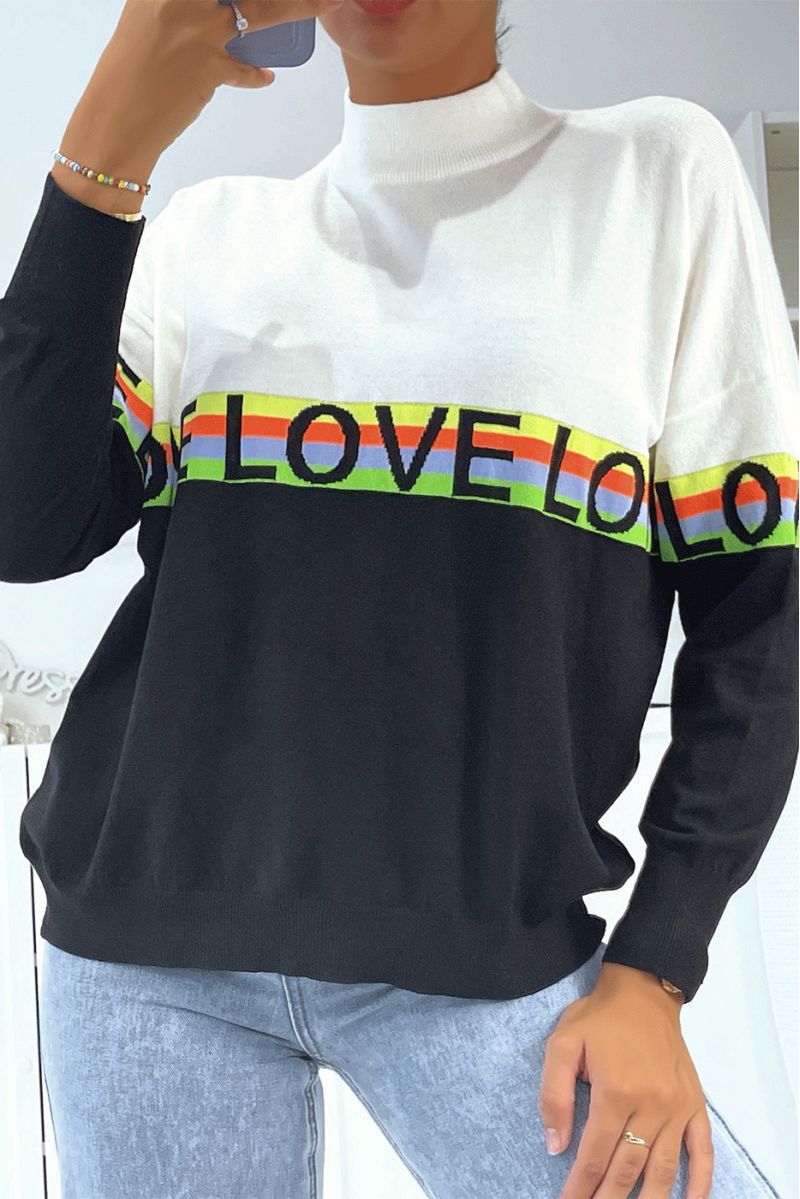 Zwarte sweater met hoge hals en LOVE-letters - 1