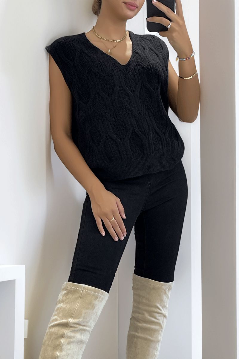 Zwarte fleece legging met hoge taille en vervaagd denim patroon
