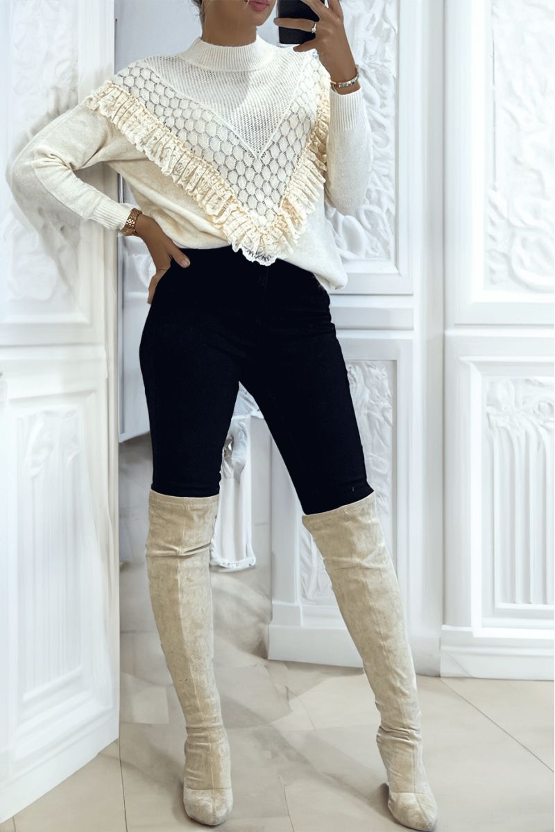 Women's beige sweater with high neck - 1