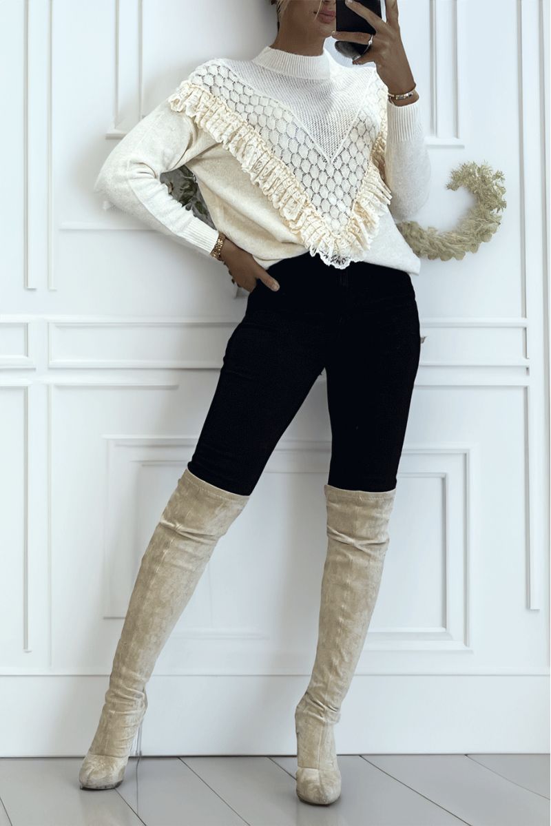 Women's beige sweater with high neck - 2