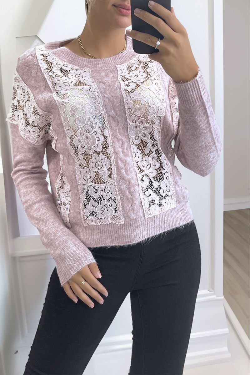 Basic fit lilac lace insert sweater - 2