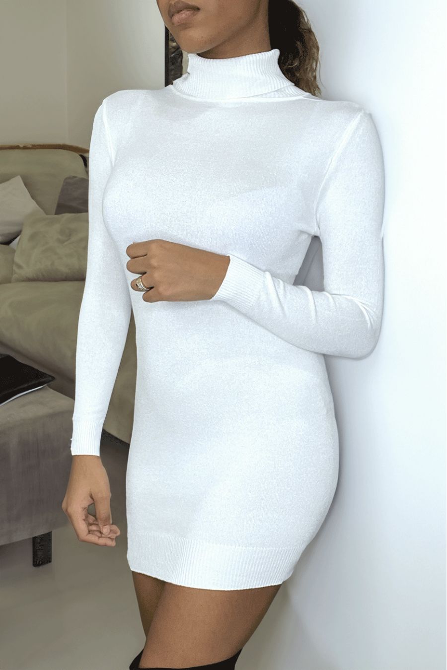 White tunic sweater with turtleneck. - 4