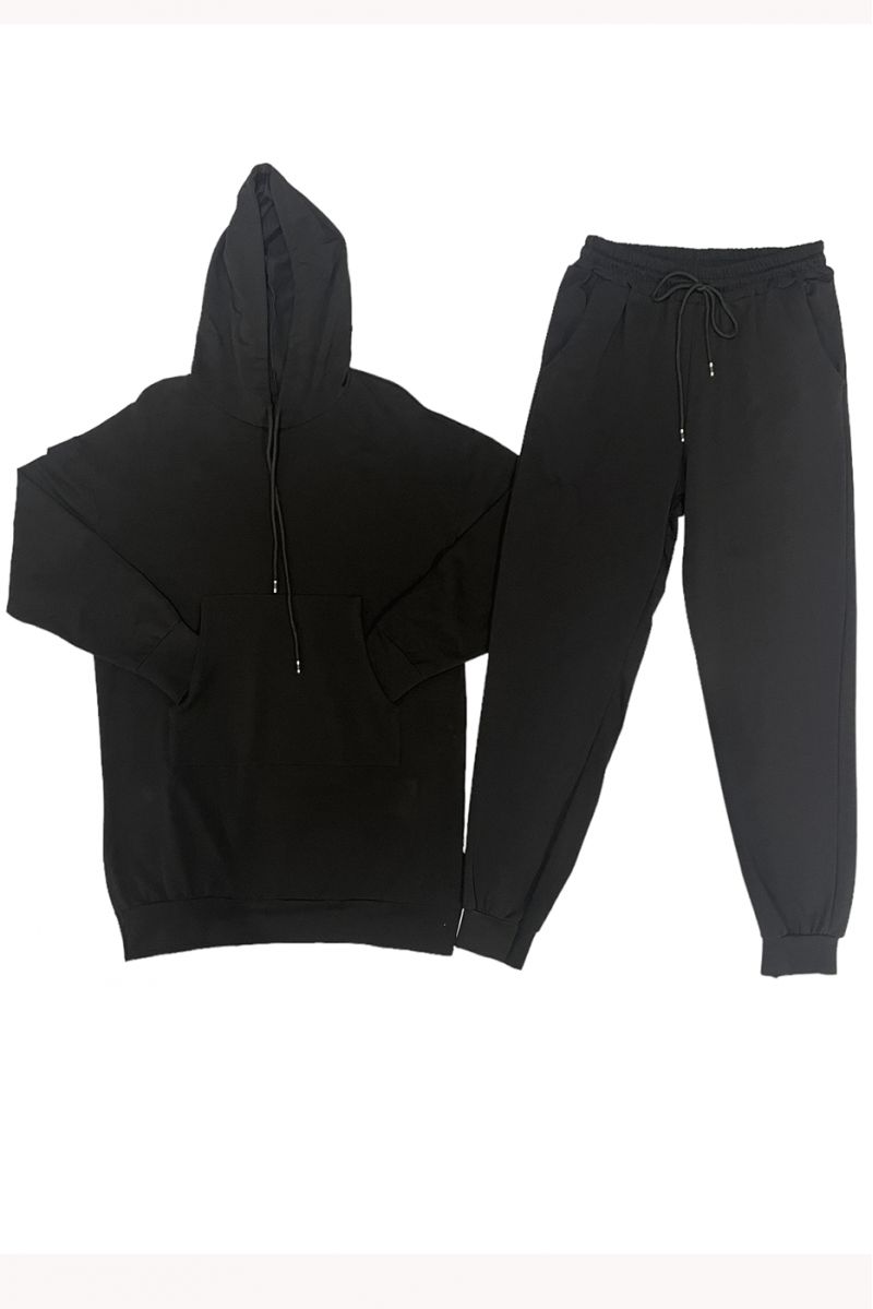 Ensemble long sweat overt size et jogging noir - 1